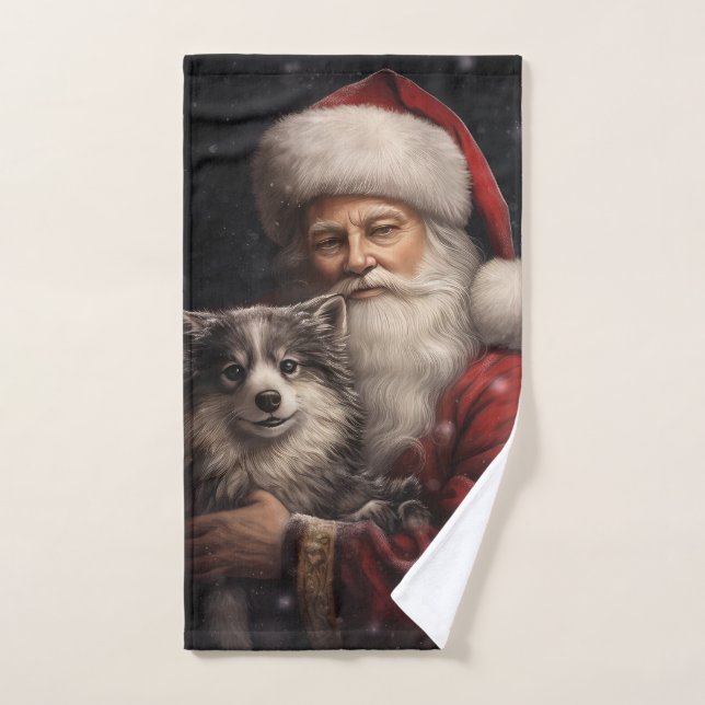 Alaskan Malamute with Santa Claus Christmas Bath Towel Set (Hand Towel)