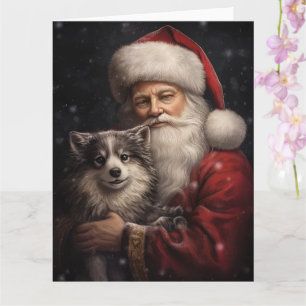 Alaskan Malamute with Santa Claus Christmas Card