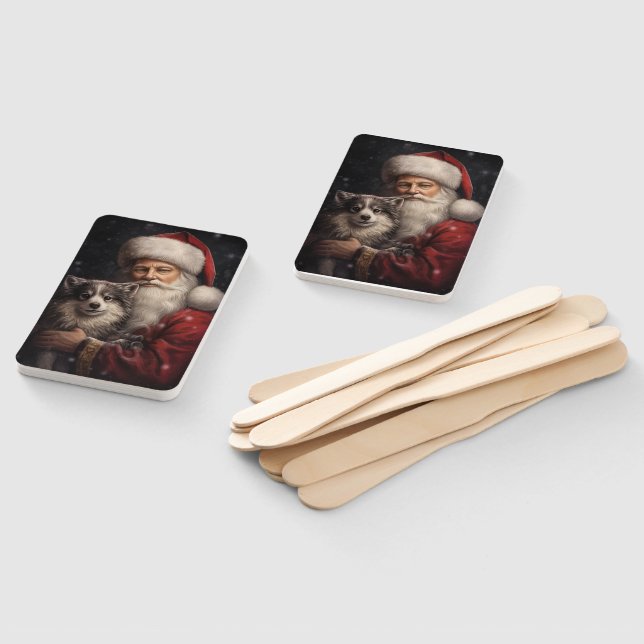 Alaskan Malamute with Santa Claus Christmas Hand Fan (Non-assembled)