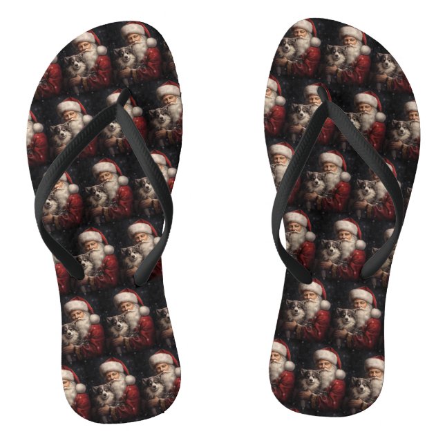 Alaskan Malamute with Santa Claus Christmas Jandals (Footbed)