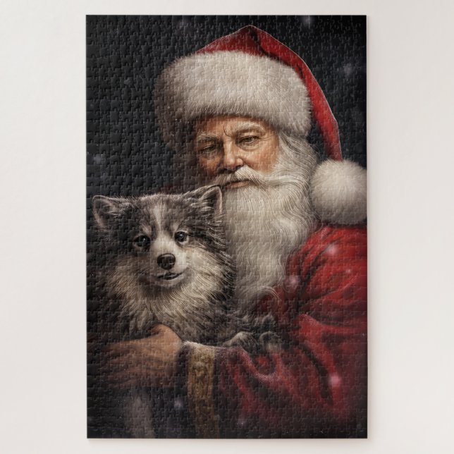 Alaskan Malamute with Santa Claus Christmas Jigsaw Puzzle (Vertical)