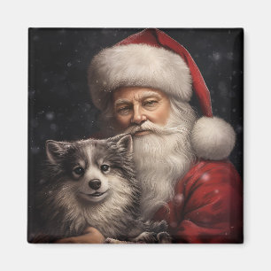 Alaskan Malamute with Santa Claus Christmas Magnet