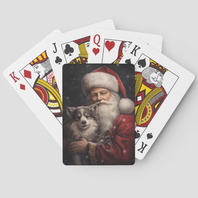 Alaskan Malamute with Santa Claus Christmas Playing Cards (Back)