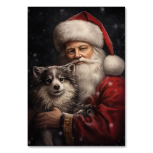 Alaskan Malamute with Santa Claus Christmas Table Number