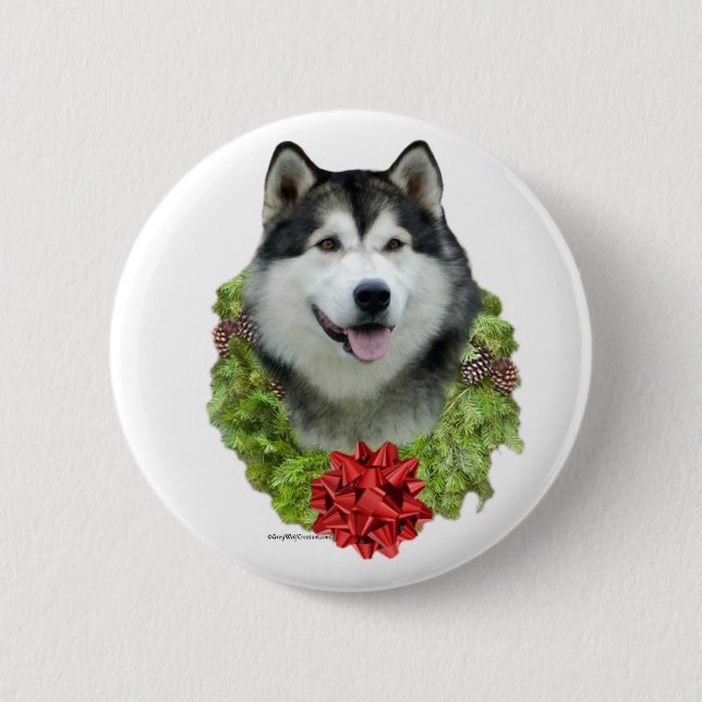 Alaskan Malamute Wreath - Button (Front)