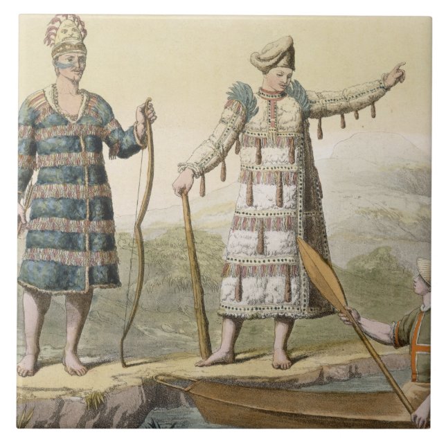 Alaskan man and woman (colour engraving) tile (Front)