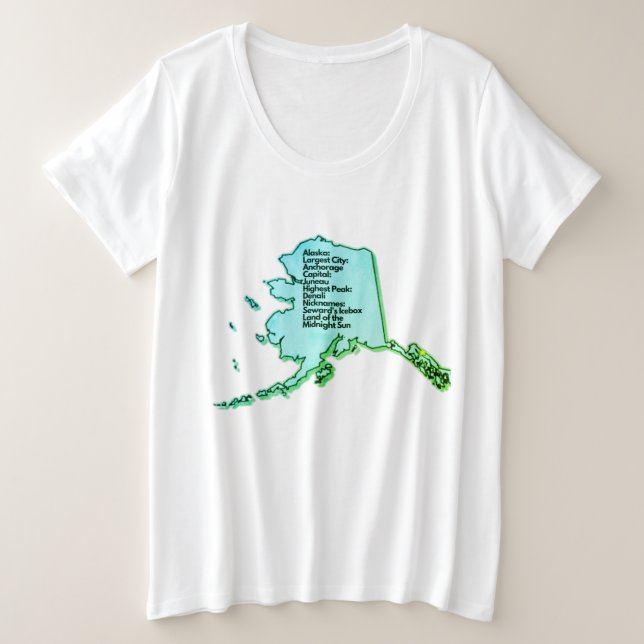 Alaskan Map and Facts  Plus Size T-Shirt (Design Front)
