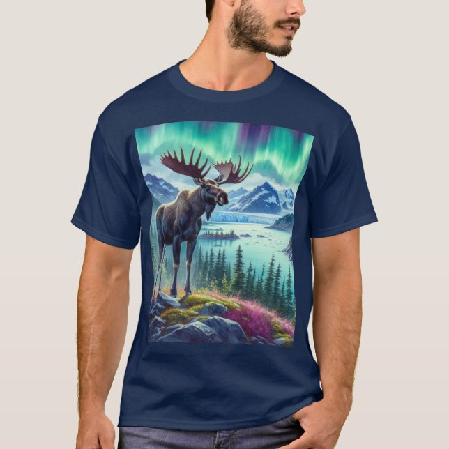Alaskan Moose Northern Lights Mens T-Shirt (Front)