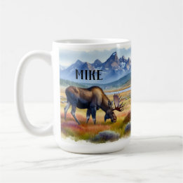 Alaskan Moose Personalised Watercolor Coffee Mug