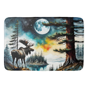 Alaskan Moose Standing on Mountain Ridge Bath Mat