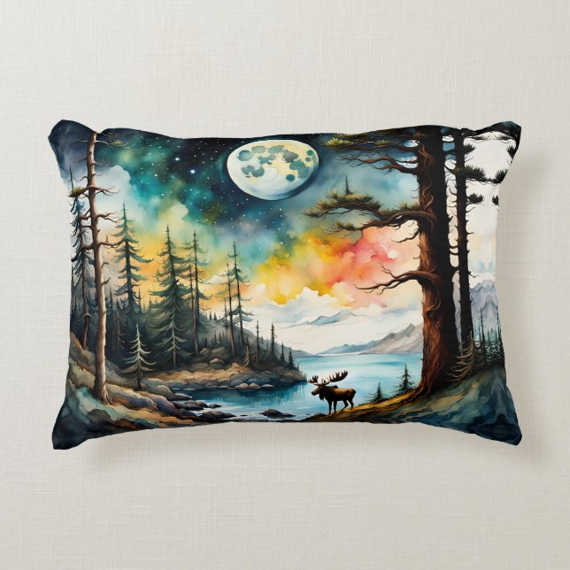 Alaskan Moose Standing on Mountain Ridge Decorative Cushion (Front)