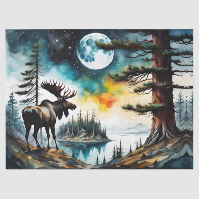 Alaskan Moose Standing on Mountain Ridge Tissue Paper (Front)