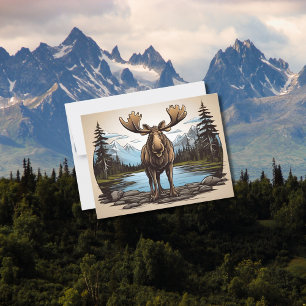 Alaskan Moose standing on rocks by water Postcard