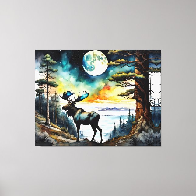 Alaskan Moose under the Moonlight Canvas Print (Front)