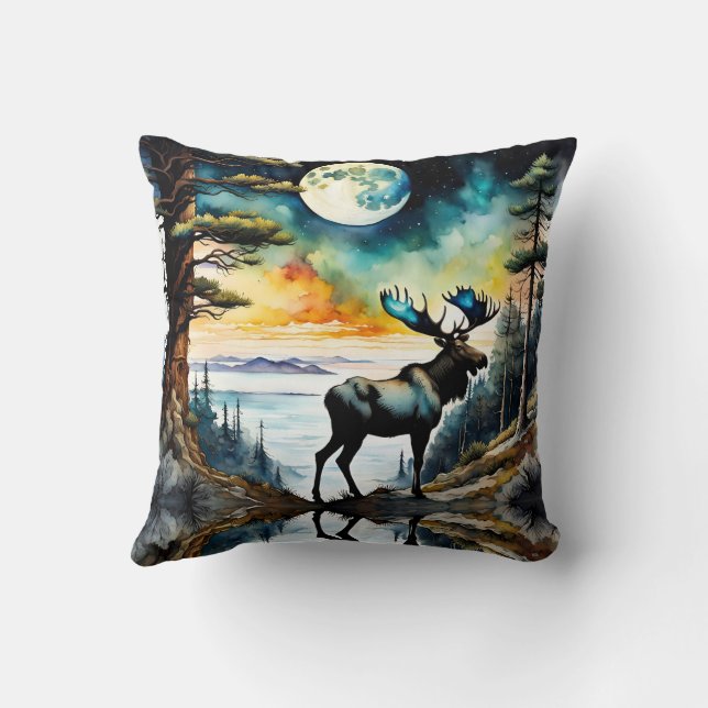 Alaskan Moose under the Moonlight Cushion (Back)
