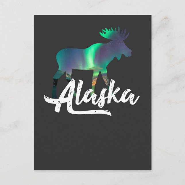 Alaskan Moose with Aurora Borealis Gift Postcard (Front)