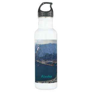 Alaskan Mountain Range and City Below 710 Ml Water Bottle