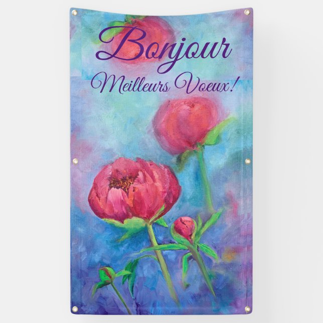 Alaskan Peonies "Bonjour" outdoor banner (Vertical)