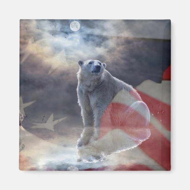 Alaskan Polar Bear American Flag Magnet (Front)