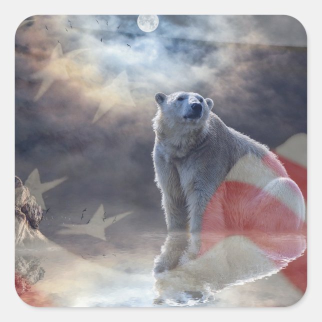 Alaskan Polar Bear American Flag Square Sticker (Front)