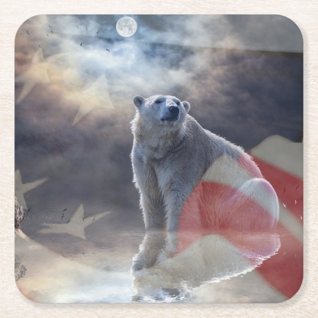 Alaskan Polar Bear Square Paper Coaster (Front)