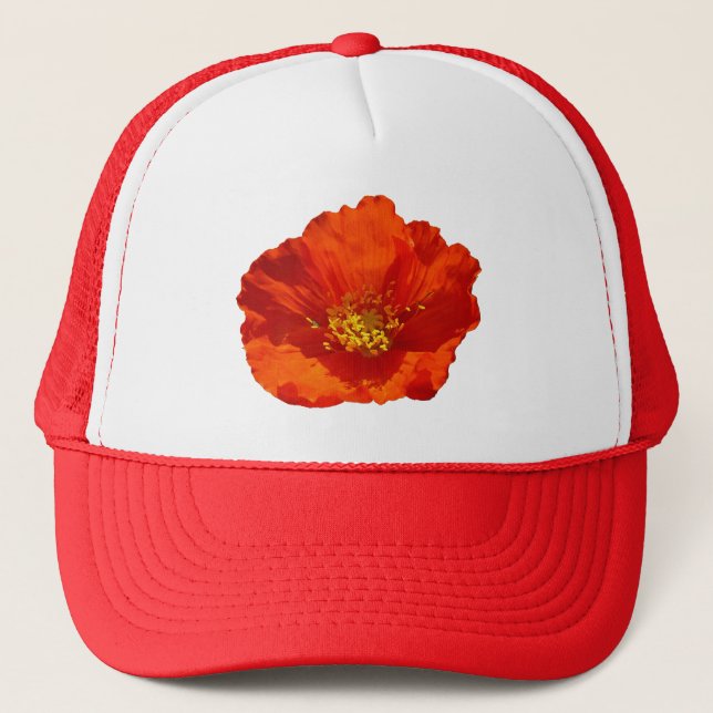 Alaskan Red Poppy Colorful Flower Trucker Hat (Front)