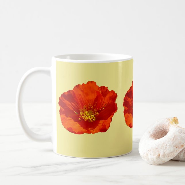 Alaskan Red Poppy Colourful Flower Coffee Mug (With Donut)