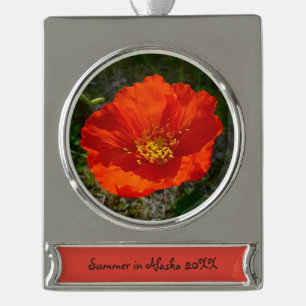 Alaskan Red Poppy Colourful Flower Silver Plated Banner Ornament