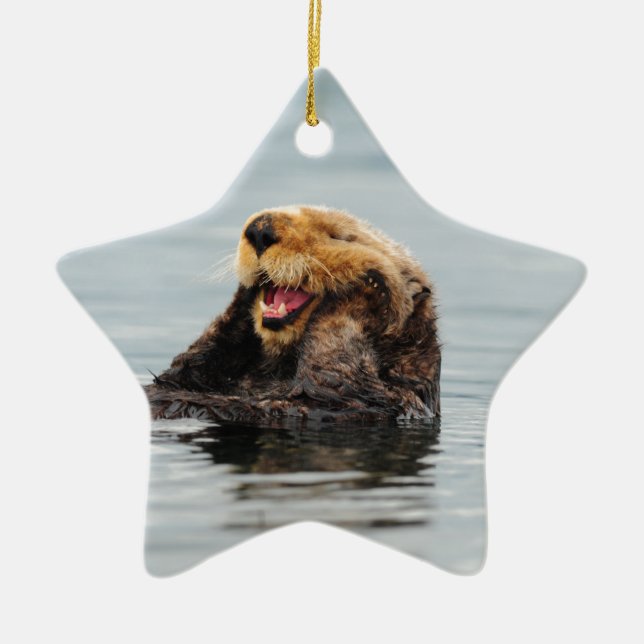 Alaskan Sea Otter Ceramic Tree Decoration (Front)