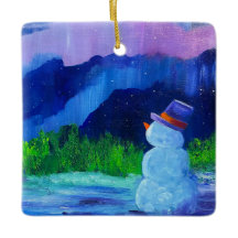 Alaskan Snowman Ceramic Ornament