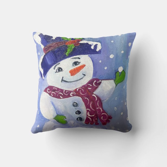 Alaskan Snowman Throw Pillow (Back)