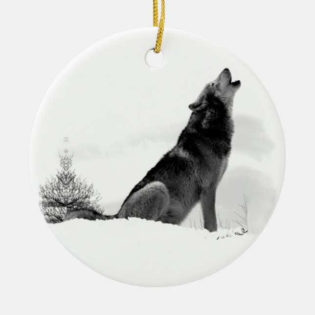 Alaskan Timber Wolf Ceramic Tree Decoration (Front)