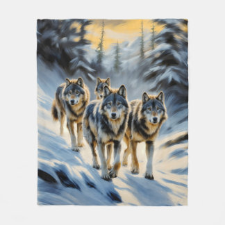 Alaskan Wild Wolf Pack Fleece Blanket