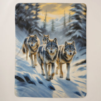 Alaskan Wild Wolf Pack Sherpa Blanket