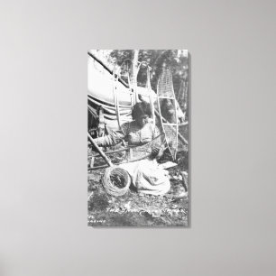 Alaskan Woman Making Snowshoes Photograph Canvas Print