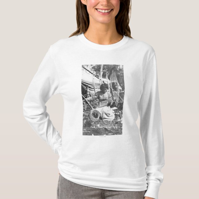 Alaskan Woman Making Snowshoes Photograph T-Shirt (Front)