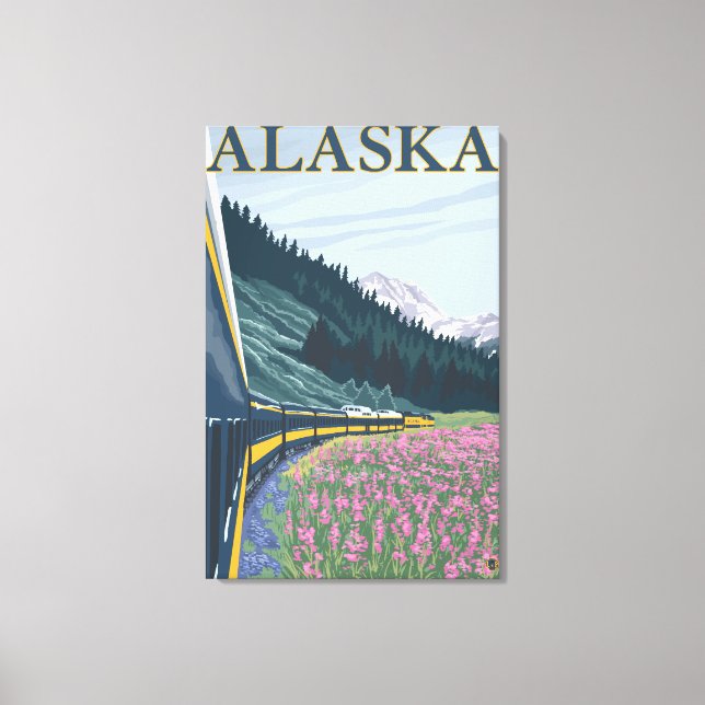 AlaskaRailroad and Fireweed Vintage Travel Canvas Print (Front)