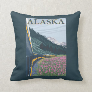 AlaskaRailroad and Fireweed Vintage Travel Cushion