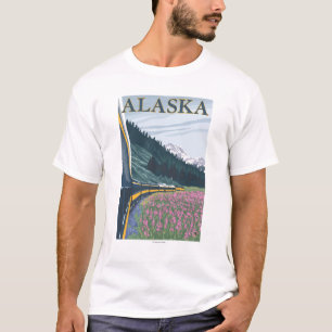 AlaskaRailroad and Fireweed Vintage Travel T-Shirt