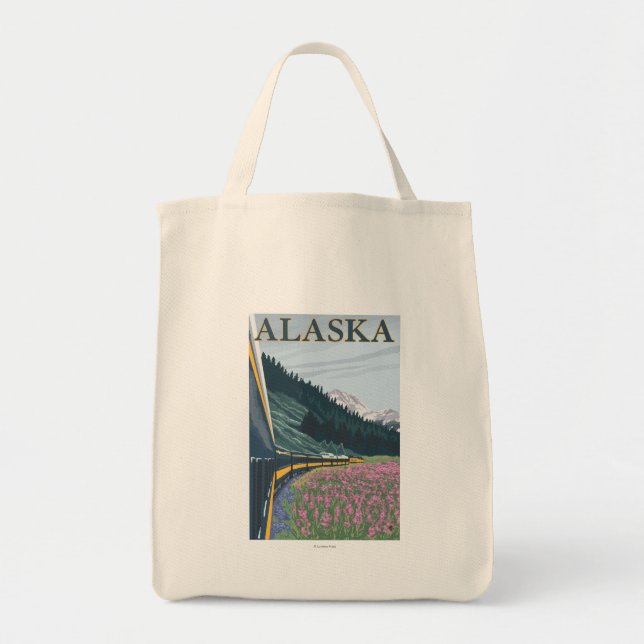 AlaskaRailroad and Fireweed Vintage Travel Tote Bag (Front)