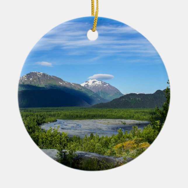 Alaska's Exit Glacier Valley Ceramic Tree Decoration (Front)