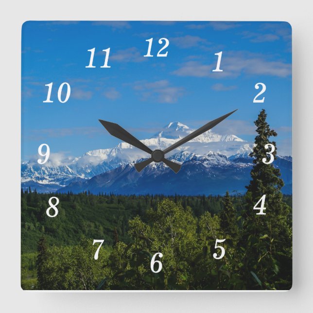 Alaska's Mt. McKinley Square Wall Clock (Front)