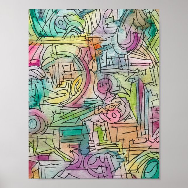 Alassio-Abstract Geometric Watercolor Art Poster (Front)