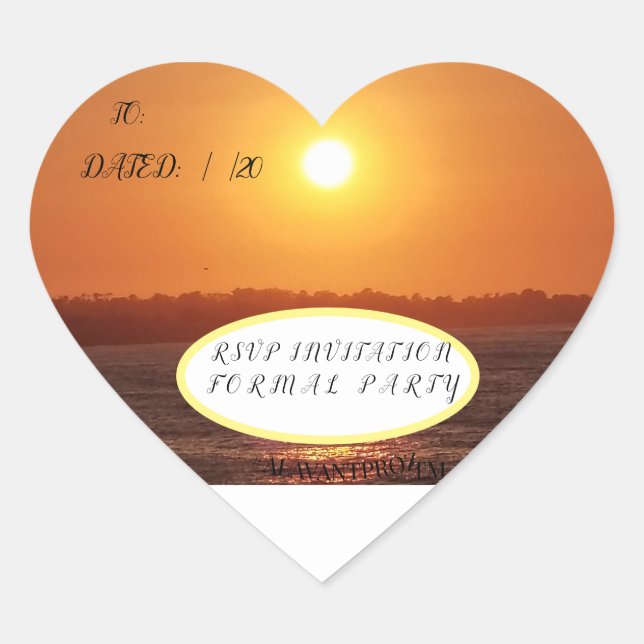 #ALAVANT Productions Sunset Ocean  Invitations Heart Sticker (Front)