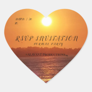 #ALAVANT Productions Sunset Ocean  Invitations Heart Sticker