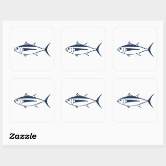 Albacore Tuna Fish in Marine Blue and White Square Sticker