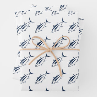 Albacore Tuna in Marine Blue on White in Large Wrapping Paper Sheet