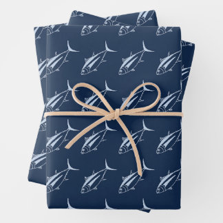 Albacore Tuna in Pastel on Marine Blue in Large Wrapping Paper Sheet