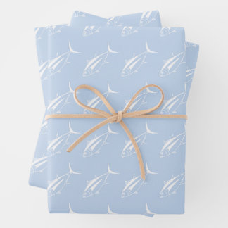 Albacore Tuna in White on Pastel Blue in Large Wrapping Paper Sheet