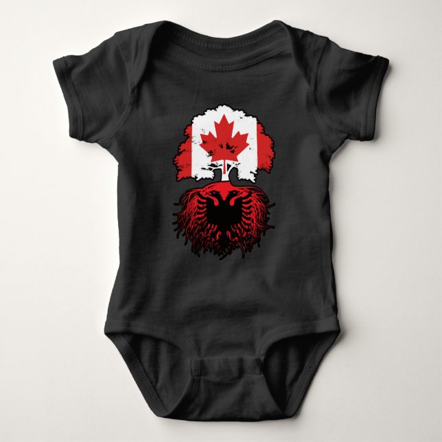 Albania Albanian Canadian Canada Tree Roots Flag Baby Bodysuit (Front)